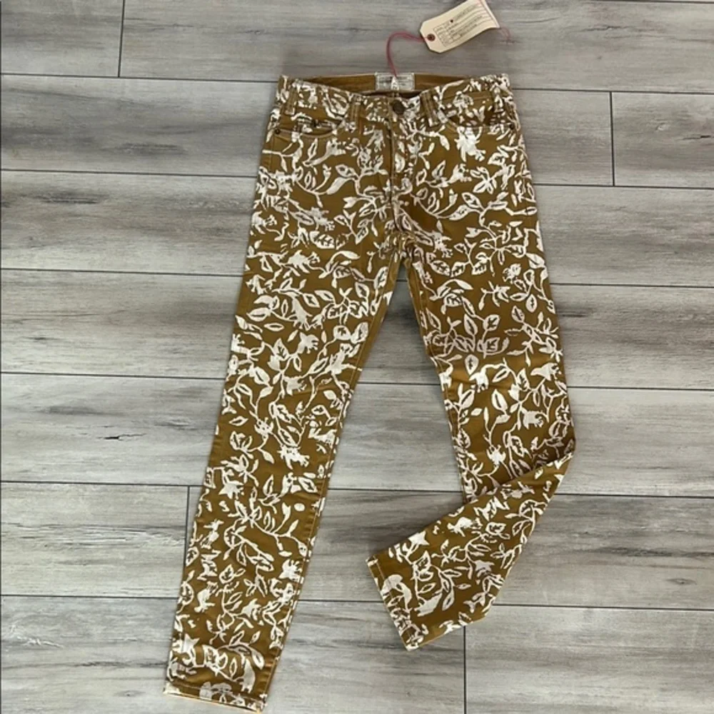 DVF X CURRENT/ELLIOT the classic skinny gold floral leaf pattern jeans size 27